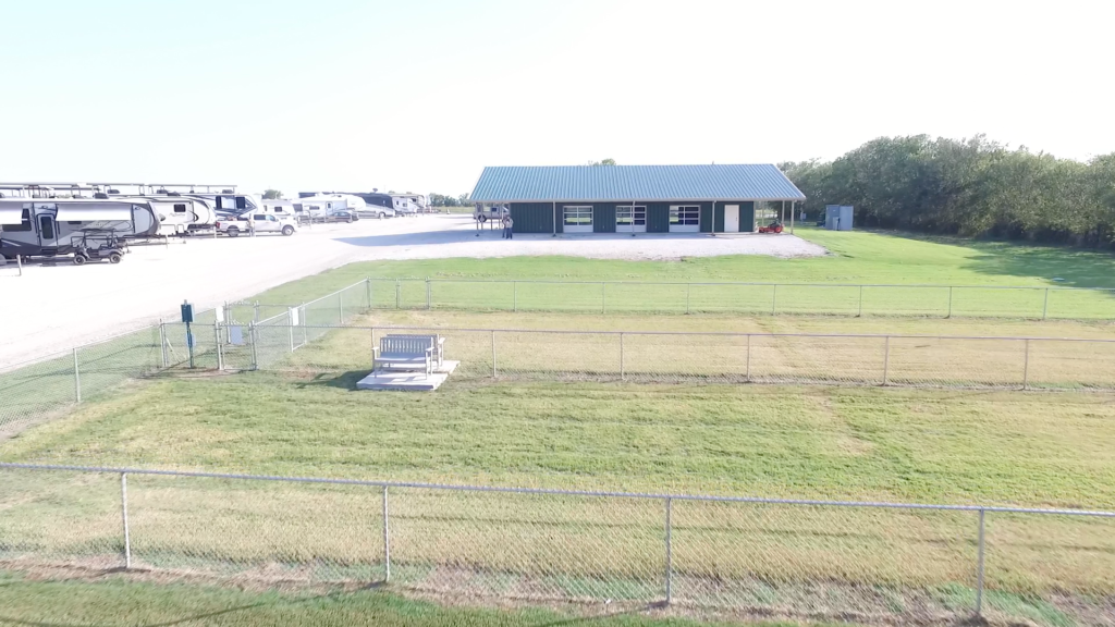 RV storage facility in Texas with dog park